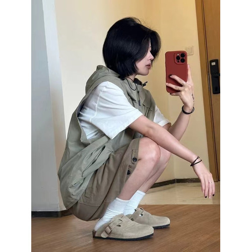 日系山系戶外連帽工裝馬甲男女肌理感無袖坎肩口袋拉鍊機能風外套