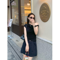 TS SHOP 韓裡韓氣設計感露肩上衣女輕熟小衆不撞款短袖女t恤2025