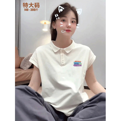 300斤大碼女裝新款設計感POLO衫短袖女T恤200斤胖mm寬松遮肉上衣