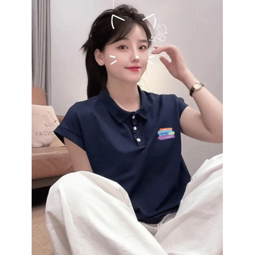 300斤大碼女裝新款設計感POLO衫短袖女T恤200斤胖mm寬松遮肉上衣