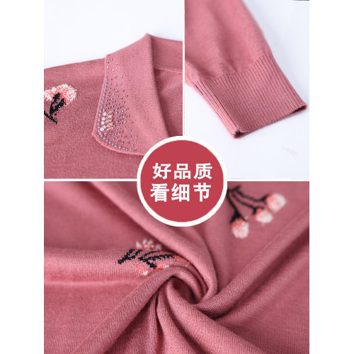 媽媽款秋裝翻領上衣服中年婦女T恤打底衫50-60嵗中老年人春秋套裝