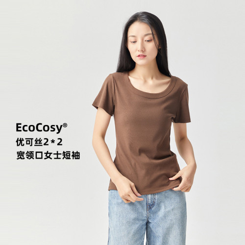 2023新款優可絲純色螺紋短袖女t恤棉韓風ins寬松打底t恤女裝