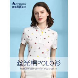 絲光棉女t恤保羅polo衫大碼夏裝印花中老年媽媽洋氣純棉短袖上衣