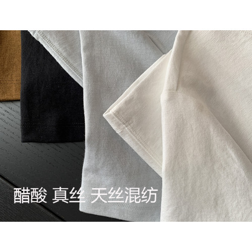 THEWOW高級真絲醋酸上衣2025春夏新款純色打底內搭圓領短袖t恤女