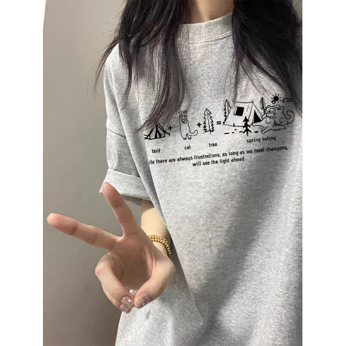 純棉短袖女t恤2025新款夏季設計感小衆美式寬松半袖休閒圓領上衣