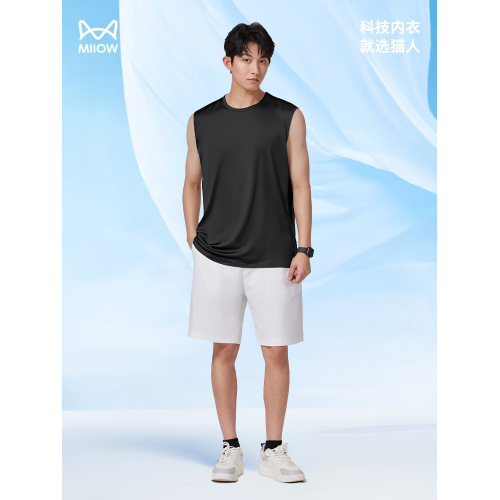貓人冰絲莫代爾棉背心男士2025夏季新款寬松無袖T恤涼感薄款坎肩