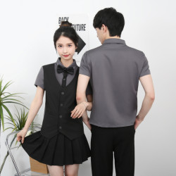 KTV服務員工作服短袖襯衫男服裝假兩件馬甲酒吧咖啡廳服務生工裝