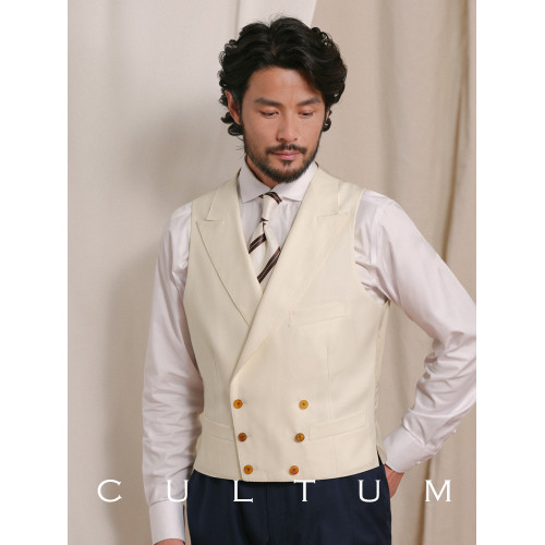 【澳洲羊毛】CULTUM免熨燙青果領雙排釦結婚新郎婚禮西裝白馬甲男