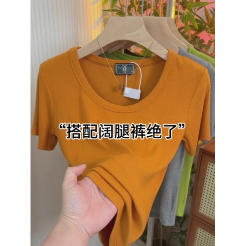 牛油果綠正肩短袖女t恤2025新款初夏穿搭基礎款純色百搭修身上衣
