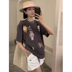 深灰色印花短袖女t恤2025新款爆款歐貨炸街減齡洋氣休閒氣質上衣