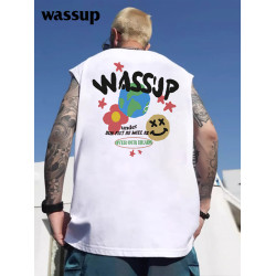 WASSUP潮牌背心t恤男女生運動健身籃球無袖夏季休閒純棉坎肩男ins
