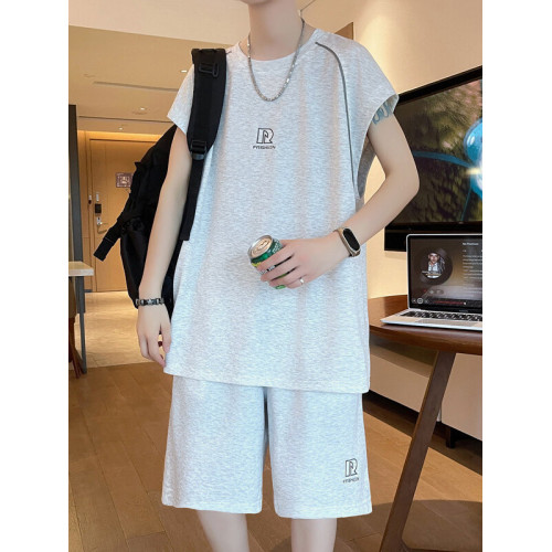 青少年休閒運動套裝男夏季高中初中學生冰絲短袖t恤帥氣大童夏裝