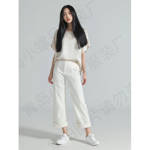 夏季貢緞綿綢圓領上衣薄款短袖上衣大碼寬松人造棉高級緞紋女T恤