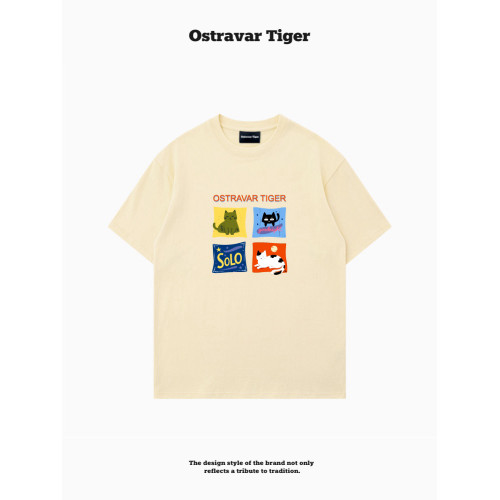 專櫃新款 Ostravar Tiger潮牌2025夏慵懶風寬松純棉短袖女t恤上衣