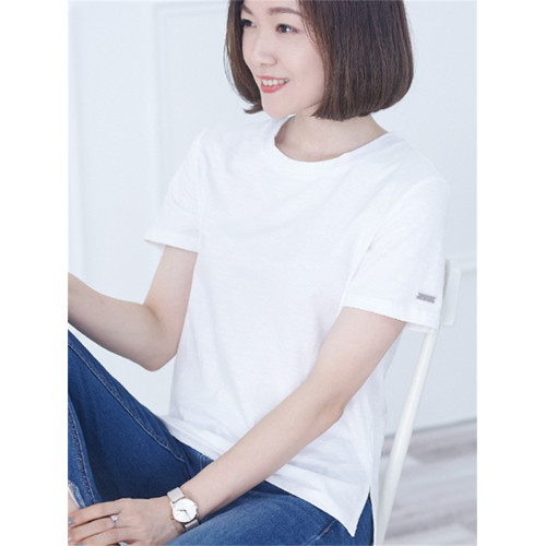 橫行道廓形純棉薄款夏裝媽媽下擺開叉本命年大紅色寬松短袖女T恤