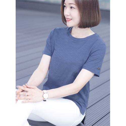 橫行道廓形純棉薄款夏裝媽媽下擺開叉本命年大紅色寬松短袖女T恤