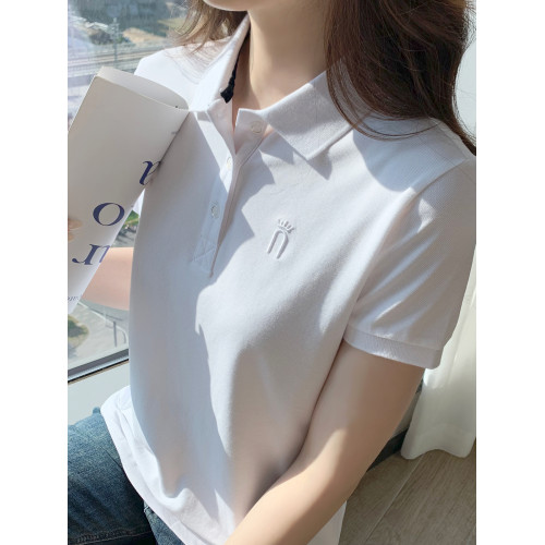 夏季polo衫女t恤短袖女新款珠地棉修身顯瘦工裝職業襯衫團體上衣
