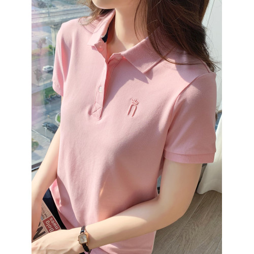 夏季polo衫女t恤短袖女新款珠地棉修身顯瘦工裝職業襯衫團體上衣