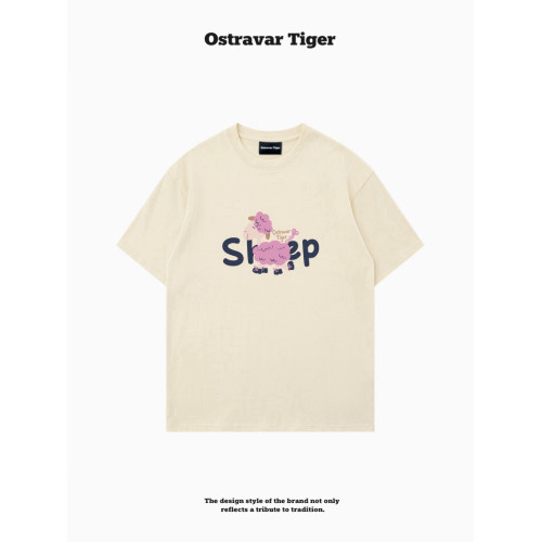 專櫃新款 Ostravar Tiger潮牌2025夏手繪慵懶風寬松純棉短袖女t恤
