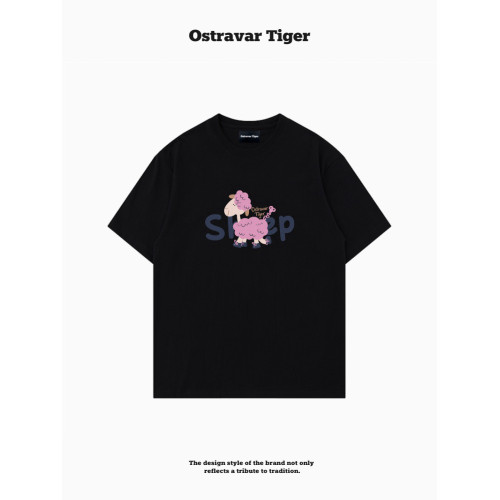 專櫃新款 Ostravar Tiger潮牌2025夏手繪慵懶風寬松純棉短袖女t恤