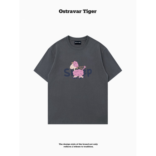 專櫃新款 Ostravar Tiger潮牌2025夏手繪慵懶風寬松純棉短袖女t恤