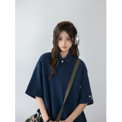「CHANT'2nd」簡約貼袋polo衫短袖女t恤夏復古寬松高級感翻領上衣