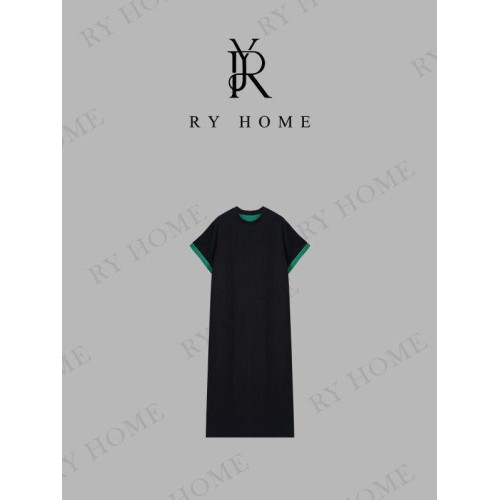 【容雨RYHOME】寬松顯瘦氣質長裙圓領短袖連衣裙女T恤裙252L1454