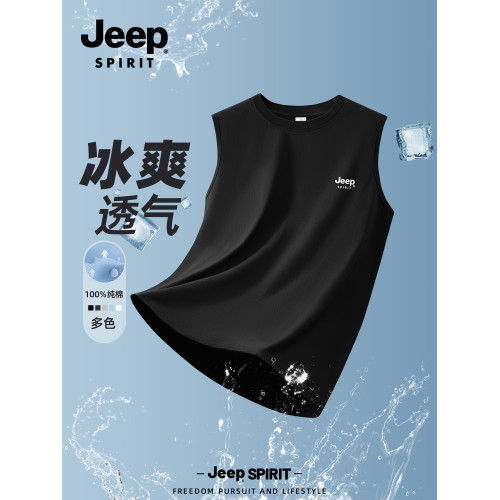 Jeep吉普純棉背心男款黑色2025新款夏季上衣男款無袖運動男士T恤
