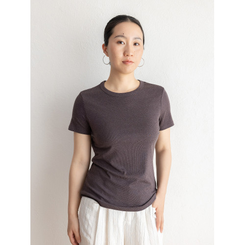 JENUNIQUE夏日會呼吸萊賽爾亞麻短袖多巴胺正肩女t恤修身圓領上衣