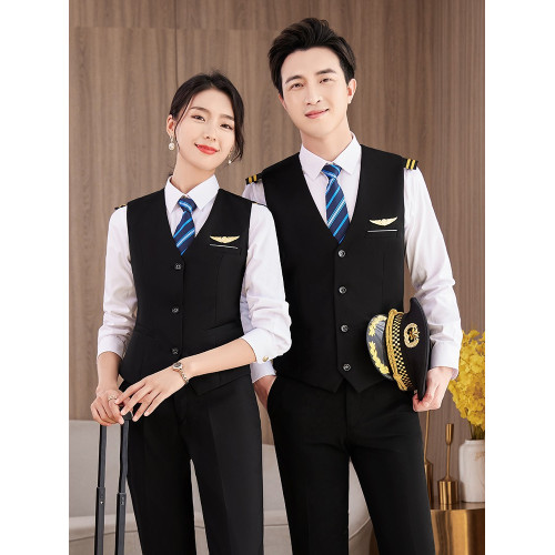 鐵路工作服女夏季藍色襯衫工裝馬甲鐵道演出服高鐵列車乘務員製服