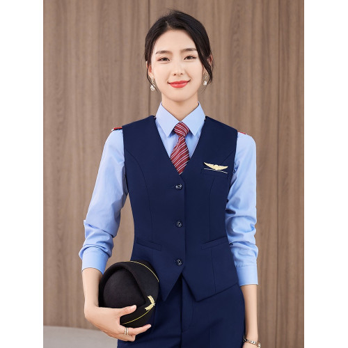 鐵路工作服女夏季藍色襯衫工裝馬甲鐵道演出服高鐵列車乘務員製服
