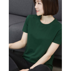 橫行道微胖上衣新款遮肚純棉純色中年大碼媽媽短袖女T恤寬松體恤