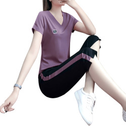 運動套裝女夏季速乾冰絲薄款短袖休閒服夏裝七分褲跑步兩件套品牌