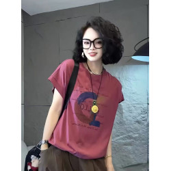 圓領短袖女t恤夏季2025新款寬松顯瘦字母印花洋氣高級感上衣薄款