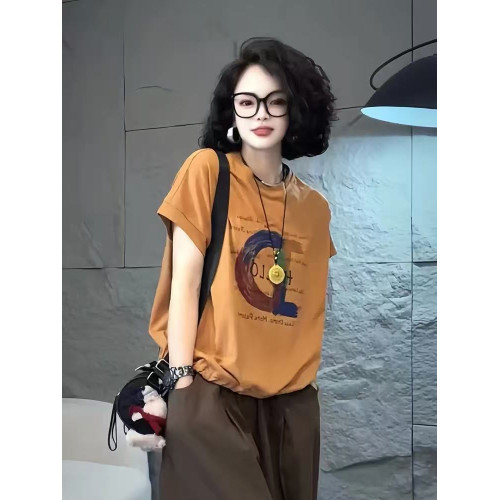 圓領短袖女t恤夏季2025新款寬松顯瘦字母印花洋氣高級感上衣薄款
