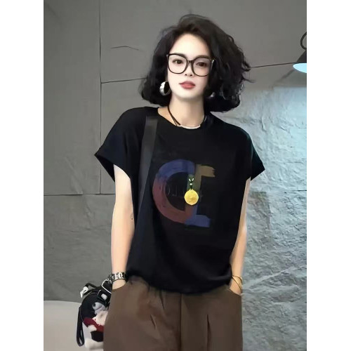 圓領短袖女t恤夏季2025新款寬松顯瘦字母印花洋氣高級感上衣薄款