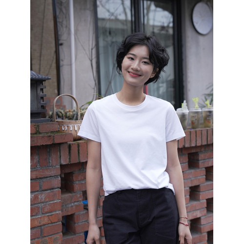 周小雅純色天絲面膜寬松短袖女t恤2025新款萊賽爾顯瘦內搭打底衫