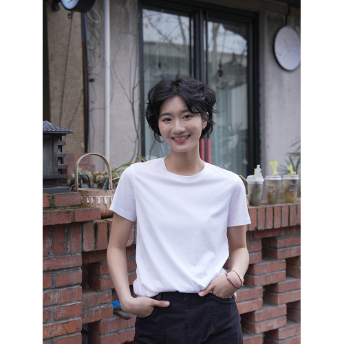 周小雅純色天絲面膜寬松短袖女t恤2025新款萊賽爾顯瘦內搭打底衫