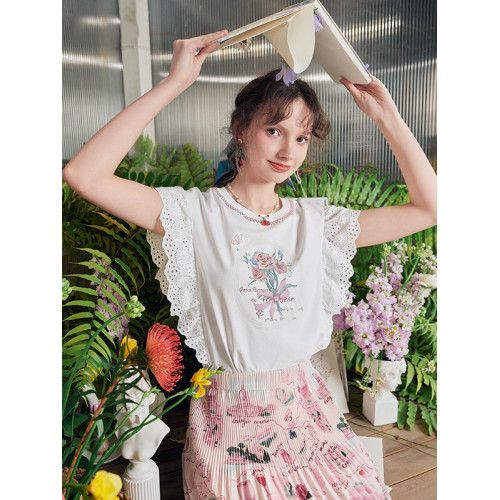 【同款優選】兩三沁花舞甜美無袖女t恤荷葉邊寬松顯瘦背心上衣