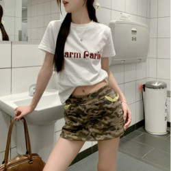美式復古灰色圓領正肩女t恤夏季設計感小衆修身顯瘦百搭短袖上衣