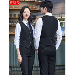 修身馬甲職業裝工作服男女同款馬夾套裝酒店前台工裝製服上班正裝