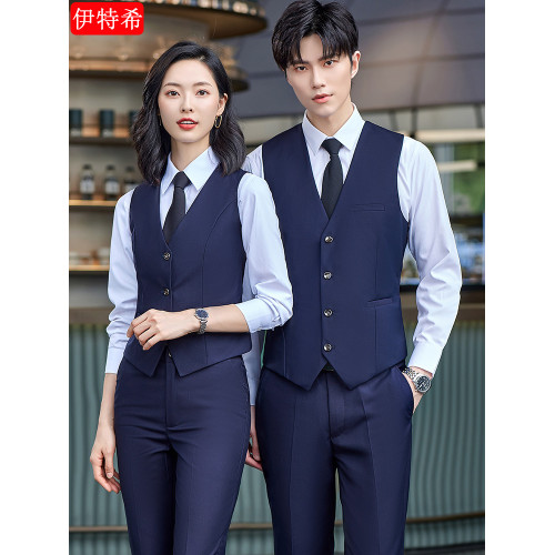 修身馬甲職業裝工作服男女同款馬夾套裝酒店前台工裝製服上班正裝