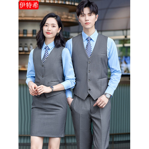 修身馬甲職業裝工作服男女同款馬夾套裝酒店前台工裝製服上班正裝