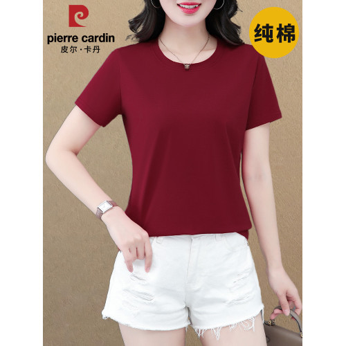 皮爾卡丹純棉短袖女t恤夏2025年新款中老年媽媽洋氣夏裝圓領上衣