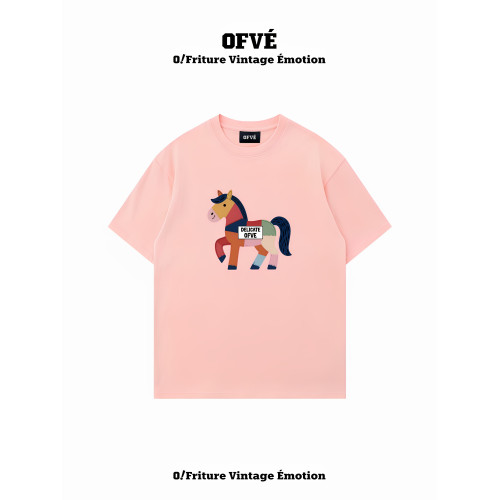 專櫃新款 OFVE韓國設計2025夏季小馬哥寬松純棉短袖男女款t恤上衣