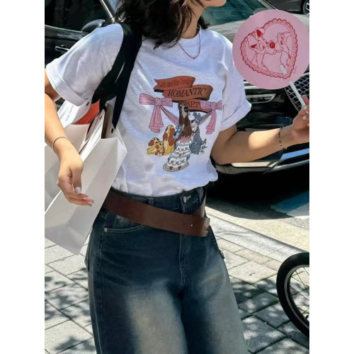 韓國潮牌小衆R*N可愛小狗印花設計師款寬松休閒百搭寬松短袖女T恤