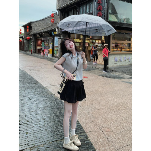針織衫夏季2025新款翻領短袖女t恤薄款小香風顯瘦花苞裙上衣套裝