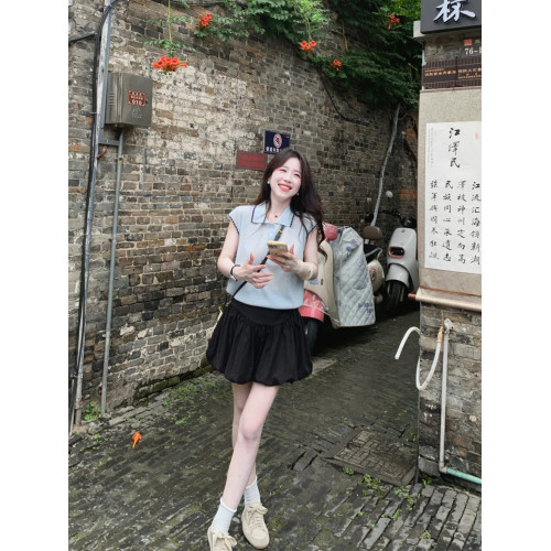 針織衫夏季2025新款翻領短袖女t恤薄款小香風顯瘦花苞裙上衣套裝