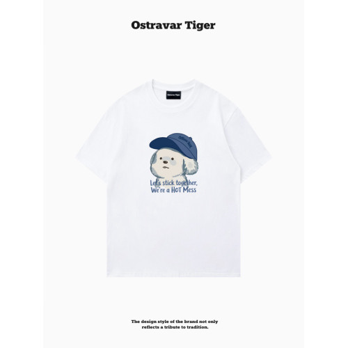 專櫃新款 Ostravar Tiger潮牌2025夏手繪慵懶風寬松純棉短袖女t恤