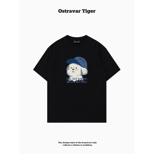 專櫃新款 Ostravar Tiger潮牌2025夏手繪慵懶風寬松純棉短袖女t恤